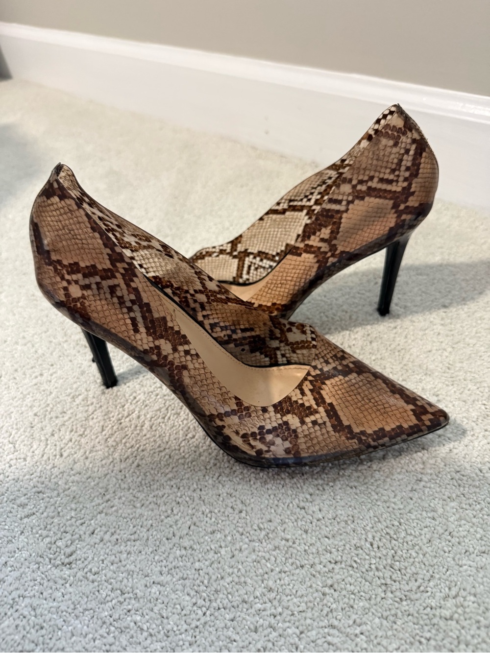 Steve Madden Brown Snake-Print Pointed Toe Pumps